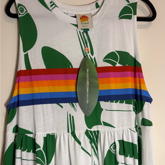 FARM RIO NWT Off-White Rainbow Toucans Organic Cotton Maxi Dress Size Large - Picture 6 of 9